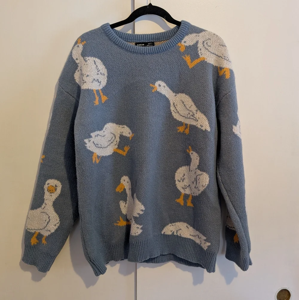SHEIN Blue Sweater with Goose / Duck Pattern Size XL 🪿 - Picture 1 of 8
